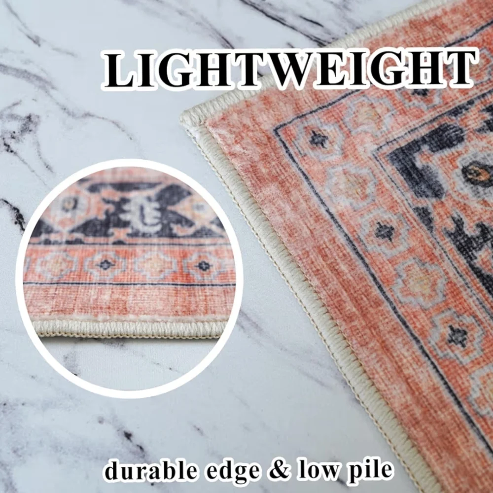 NWT 2'x3' Boho Rug Non-Slip Machine Washable In Orange/Beige/Navy/Gray